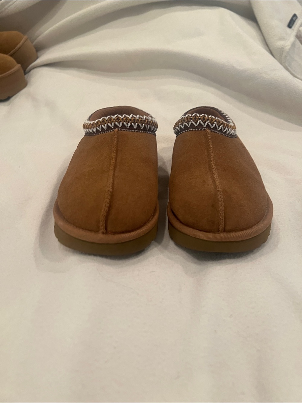 UGG Chestnut Suede Slip-On Mules with Braided Trim